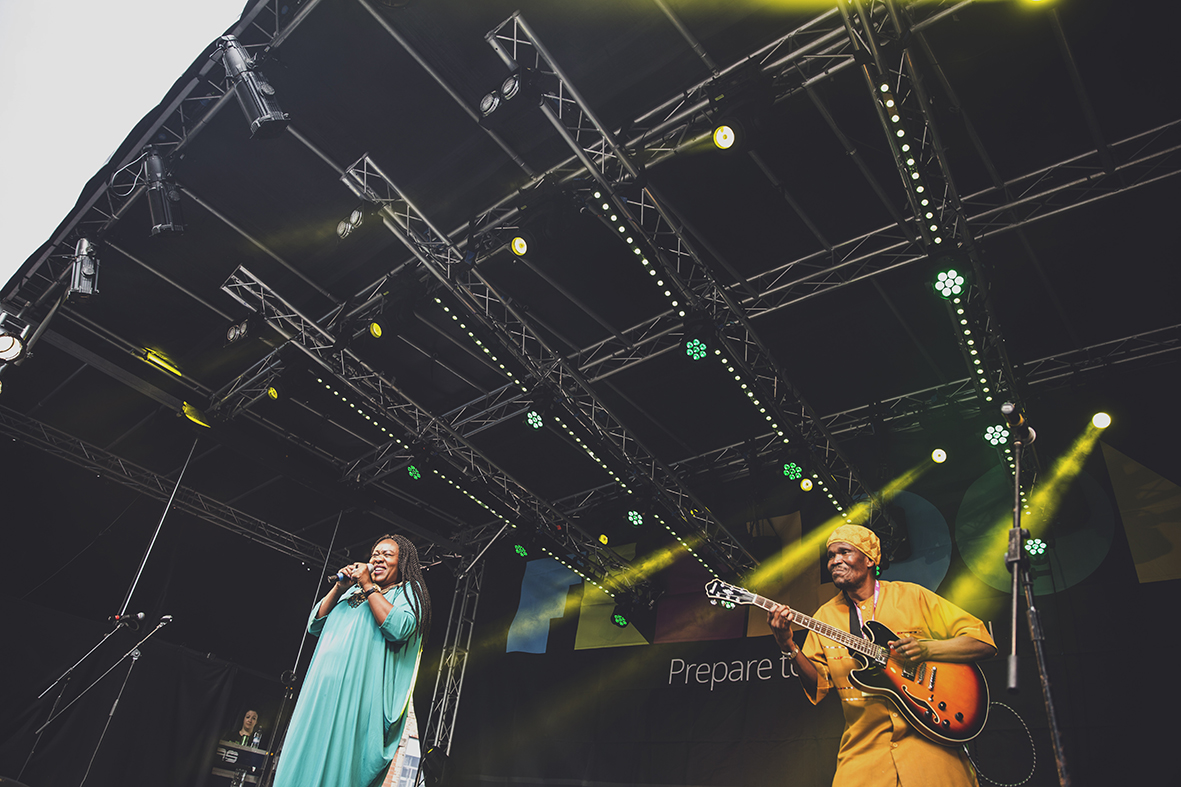 WIDE SHOT OF PERFORMERS SOUNDS OF SOUTH AFRICA MARKET THEATRE MUSICIANS FREEDOM FESTIVAL 2017